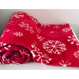 Cozydoze Xmas Blankets - Fleecy Throws. Christmas Trees, Reindeer, Owls, Winter Snowflakes In Red, Blue, Silver Grey, Gold, White. Warm & Cosy Double Thermal Fleece (Snowflakes Red)
