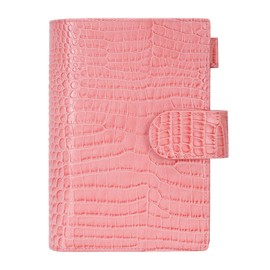 Smartfee Leather Personal Organizer Planner – 6 Rings Notebook Binder with Flyleaf, 30mm Gold Ring, Croc Print Leather（Croc pink)