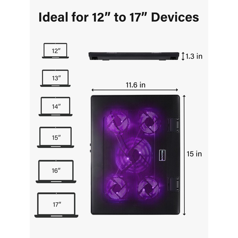 Kootek Laptop Cooling Pad, Laptop Cooler with 5 Quiet Fans