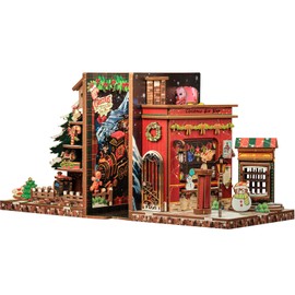 CUTEBEE Book Nook Kit - DIY Christmas Bookends, Miniature Bookend, Bookcase Decoration, Diorama Model Kit Adults to Build 2 Pieces (Christmas Cottage)