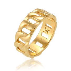Kuzzoi Solid Men's Ring (8 mm) in Curb Design Gold-Plated Band Ring for Men Made of 925 Sterling Silver, Ring in Chunky Chain Look, Ring Size 60-66, 0602341820, Sterling Silver