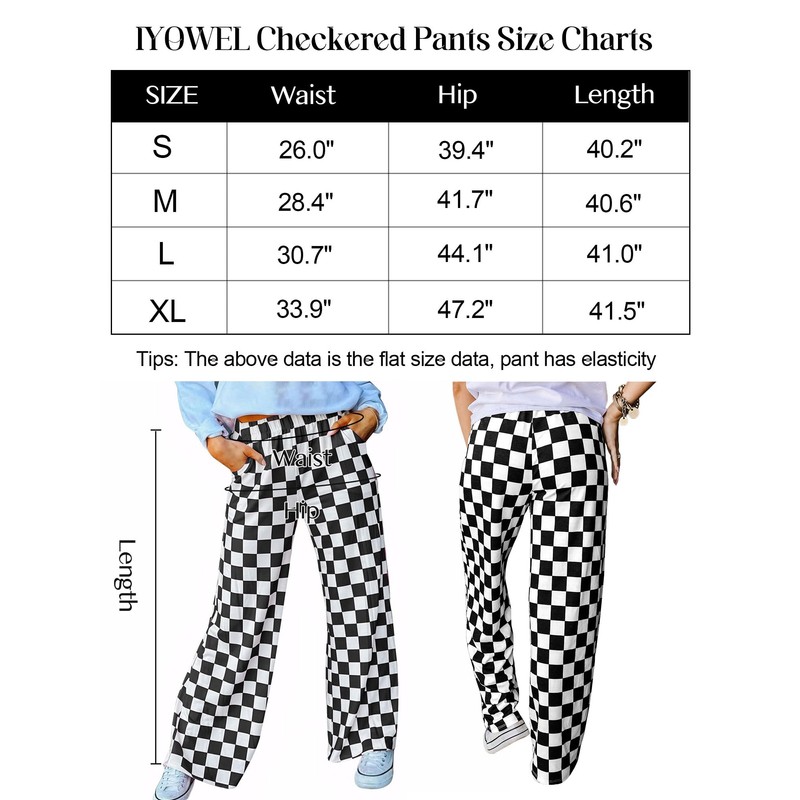 IYOWEL Womens Checkered Pants Y2K Pajama Pants Elastic Waist Wide