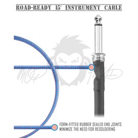 Mophead 15-Foot Guitar Instrument Cable - 1/4 Inch TS to 1/4 Inch TS Right Angle Pro Grade Double Insulated Tweed Braided for Electric Guitar, Bass, Amp, Keyboard (Blue and Red)
