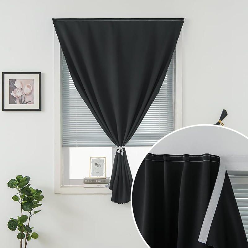 Adhesive Blackout Curtains- Self Stick Shades Window Blinds Curtains No
