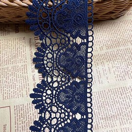 9CM Width Europe Crown Pattern Inelastic Embroidery Lace Trim,Curtain Tablecloth Slipcover Bridal DIY Clothing/Accessories.(2 Yards in one Package) (Navy Blue)