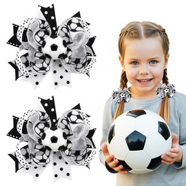 Esitrormi 2 PCS Soccer Bow Hair Clips Football Cheer Bows Polka Dot Alligator Clips Hair Bows for Girls & Women Soccer Gifts for Girls Football Accessories
