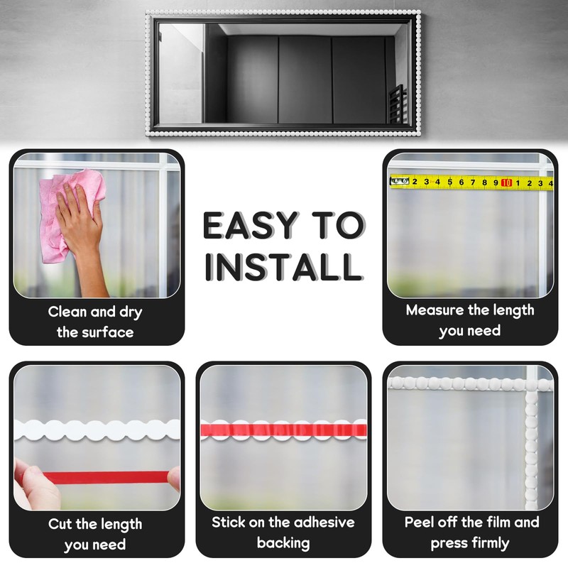 Flexible Molding Trim Peel and Stick, Self-Adhesive Decorative Bead Pearl