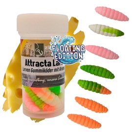 Zite Fishing Attracta Larv Floating | Pack of 8 Flavoured Rubber Baits Trout Fishing | Artificial Larvae Rotation Bait Buoyant Effect | Phthalate-Free & Sustainable (Shock Mix Cheese)