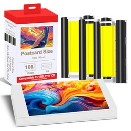 Compatible for Canon Selphy CP1300 Paper and Ink,KP-108IN 3 Color Ink Cassette and 108 Sheets 4 x 6 Glossy Paper for Selphy CP1500 CP1300 CP1200 CP1000 CP910 CP900 CP810 Printer