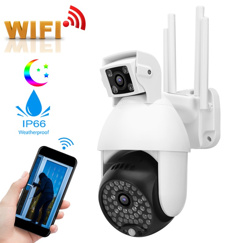 1080P Wifi PTZ Camera 60 Lights Dual Lens IP66 Waterproof