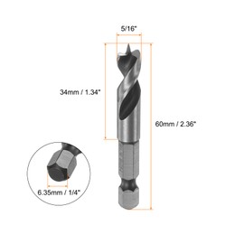 HARFINGTON 2pcs Brad Point Drill Bits 5/16" Dia 1/4" Hex Shank Stubby Drill Bit High-Speed Steel 1.34" Working Length Spiral Twist Drilling Tool for Woodworking Plywood Plastic