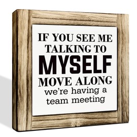 Office Decor Signs, We're Having A Team Meeting Sign, Box Sign Wood Desk Sign Decor, Rustic Meeting Sign, Meeting Room Decor, Farmhouse Decor for Shelf, Meeting Warning Sign 5.9 * 5.9 inches