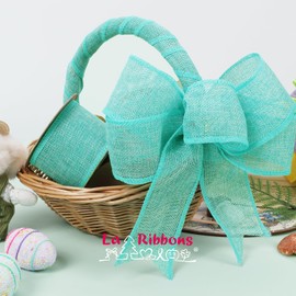 LaRibbons Burlap Ribbon Wired, 2.5 Inch x 12 Yards Blue Burlap Fabric Ribbon for Spring Easter Crafts, Wreath, Bows, Gift Wrapping, Outdoor Decoration