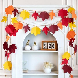 Easy Joy Autumn Maple Leaves 2PCS 6.5'' Artificial Maple Leaves Hanging Garland Banner Orange Autumn Decorations for Thanksgiving Harvest Party Birthday Wedding Baby Shower Home Decor