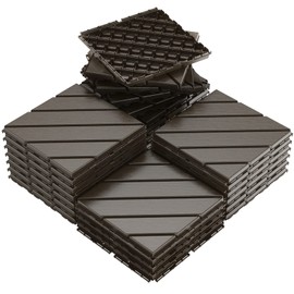 VANCASTLE Plastic Interlocking Deck Tiles, 11.8"x11.8"(Pack of 27), Patio Flooring Outdoor Waterproof All Weather Use, Outdoor Flooring for Patio Garden Poolside Front/Back Yard, Dark Coffee