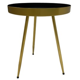 The Urban Port Enid 19 Inch Side End Table, Iron Brass Plating, Black Matte Top, Modern Sleek Angled Legs