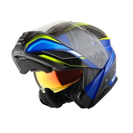 Martian Motorcycle Modular Full Face Helmet Flip up Dual Visor Sun Shield: HG362 Blue Yellow