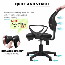 GIOVARA Pack of 5 Glide Castors for Office Chair Wheel Replacement, 11mm x 22mm Stem, 50mm Diameter (Black)