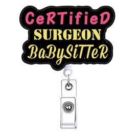 Black Surgical Tech Badge Reel Accessories with Alligator Clip Funny Certified Surgeon Babysitter CNA RN Nursing Student Nurse Badge Holder Retractable Medical Badge Clip for ID Card