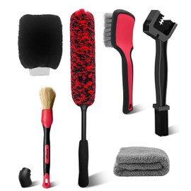 YeewayVeh 6PCS Motorcycle Cleaning Kit with Boar Hair Detailing Brush-Pro Safe for Chrome,Chain, Tire & Engine, Bendable Wheel Brush, Tire and Chain Brush, Wash Mitt & Microfiber Towel for Dirt Bike