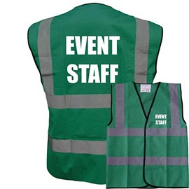 Event Staff Green Hi Vis Viz Safety Vest Waistcoat, Reflective High Visibility Work Wear, Events, medium