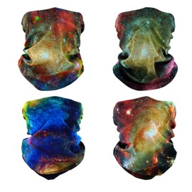 SMEHCF 4 Multi-Purpose Bandanas for Men and Women Headband Balaclava Hair Headscarf Face Half Mask Neck Cuffs Breathable Reusable Washable Universe Nebula Galaxy Blue Orange, black