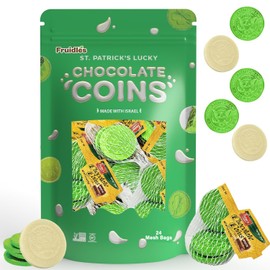 Fruidles St. Patrick's White Coins in Mesh Bags, Green Foil Half-Dollar Design, Kosher (24 Mesh Bags)