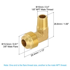 PATIKIL 90 Degree Elbow Brass Pipe Fittings, 3/8" Male Flare x 1/8" NPT Male Thread Tubing Fitting Adapter Connector Tube Elbow Converter for Pipe Connection