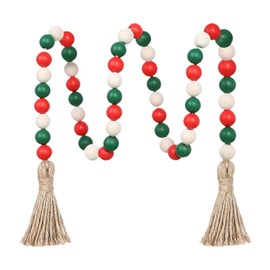 MagiDeal Wood Bead Garland with Tassels Christmas Garland Rustic Country Decor Farmhouse Wall Hanging Home Ornaments for Thanksgiving