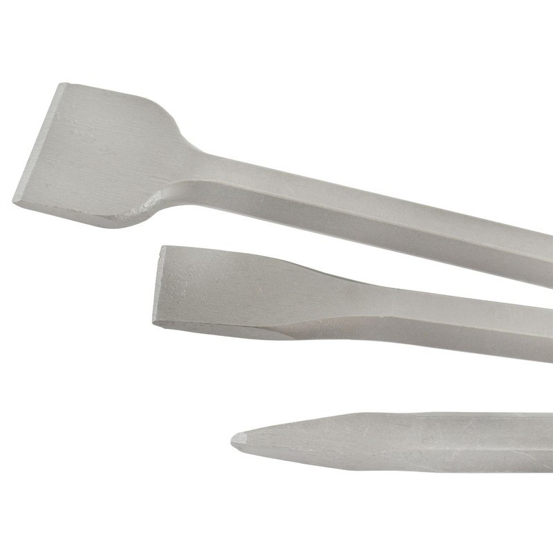 3pc SDS Plus Chisel Set 15mm Hex Shank Point/Flat Head