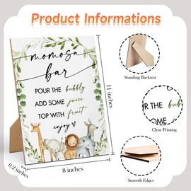 Mom-osa Bar Bubbly Bar Sign Baby Shower Sign-8×11 Inches, Jungle Safari Animal Wooden Sign, Gender Neutral Tabletop Decor for Gender Reveal Party, Baby Shower Party Favors Supplies Decoration-LA61