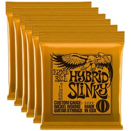 Ernie Ball Hybrid Slinky 2222 Electric Guitar Strings 9-46 6-Pack Set w/Bonus Peg Winder 749699122227