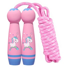 Children's Skipping Rope, Girls' Skipping Rope, Adjustable Cord with Wooden Handle, Speed Jump Rope, Adjustable Cotton Rope Skipping, Ideal for Fitness Training for Girls and Boys