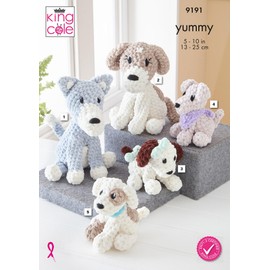 King Cole Crochet Pattern Small & Large Yummy Stuffed Dog Toys (9191)