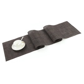 SHACOS - Camino de mesa de vinilo tela de 12 x 54 pulgadas, de plástico, lavable, resistente al calor, para mesa de interior y exterior, color negro y café