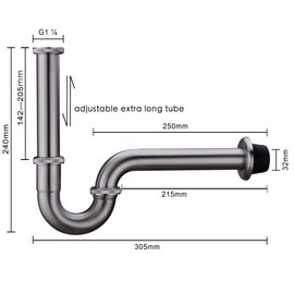 Orhemus Brass P Trap, 1 1/4 Bathroom Basin Sink Waste Trap Drain Kit with Flange and Slip Joint Extension Tube Drain Tailpiece, Adjustable Height, Brushed Nickel Finish
