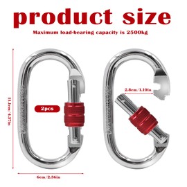 2 Pack Screw Lock Carabiner Clips,100Kg Load Capacity Heavy Duty Iron O Shape Hooks,11 X 6 Cm With 17Mm Opening For Climbing,Hammock,Swing,Yoga,Camping Daily Hanging