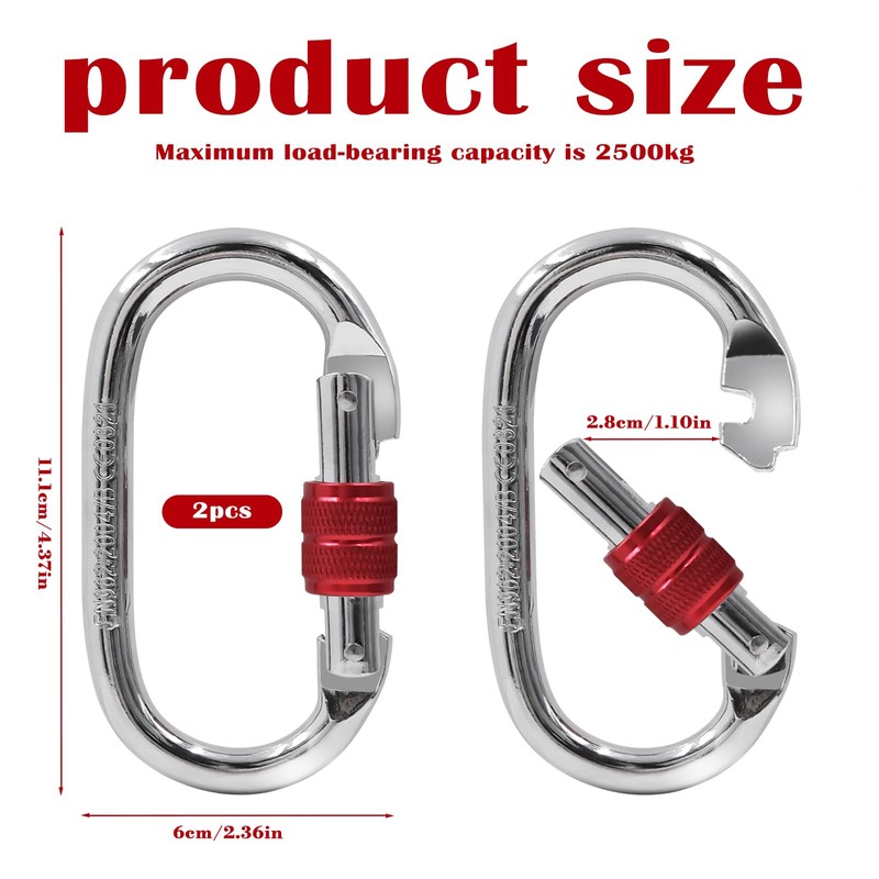 2 Pack Screw Lock Carabiner Clips,100Kg Load Capacity Heavy Duty