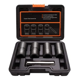 TA-VIGOR 5Pcs Lug Nut Socket Set, Stripped Wheel Nut Removal Tool, Twist Socket Set Lug Nut Extractor Socket Tool for Removing Damaged, Rusted, Rounded-Off Bolts, Nuts, 12-22mm