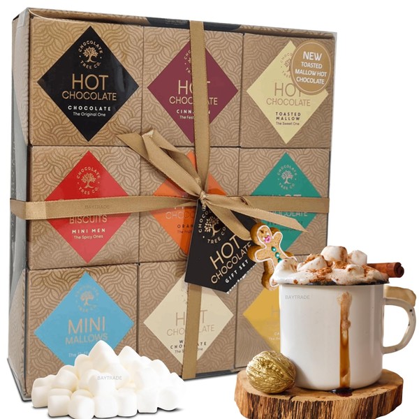Hot Chocolate Set - 9 Pack Instant Hot Chocolate Powder Flavours - Hot chocolate Station - Unique Gifts for Friends Family - House Home Christmas Gifts for Couples, Men, Women, Teenagers, Kids