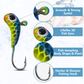 OROOTL Ice Fishing Lures Kit - 18pcs Ice Fishing Jigs Heads with Single Treble Hooks Hard Metal Bait for Winter Ice Jigging Bass Walleye Pike Carp Catfish Trout Perch with Tackle Box