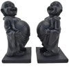 Happy Buddha Bookends, Set of 2, Black Finish
