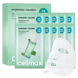 celimax The Real Cica Calming Serum Mask 10ea | Con centella asiática y madecassoside, mascarilla coreana para cuidado de la piel, hidratación, arrugas y líneas finas, 0.9 fl oz