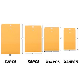 Frienda 4 Sizes Clasp Envelopes Kraft Paper Catalog Clasp Envelope with Closure for Filing, Storing or Mailing Documents, 50 Pieces(5 x7 In, 6 x 9 In, 9 x 12 In, 10 x 13 In,Yellow)