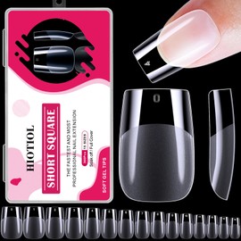 HIOTIOL Short Square Nail Tips, 360Pcs Soft Gel Full Cover Nail Tips for Soak off Nail Extensions, Half Matte Clear False Gel Nail Tips for Nail Salons and DIY Nail Art, 15 Sizes