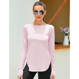 ZHENWEI Womens Sun Shirts UPF 50+ Long Sleeve Workout Hiking Tops Lightweight Quick Dry UV Protection Outdoor Clothing (Pink, Large)
