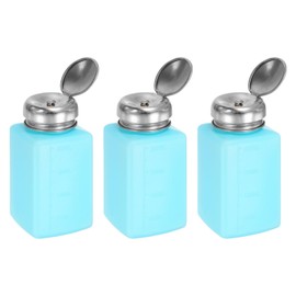HARFINGTON 3pcs Solvent Alcohol Dispenser 200ml(6.8oz) Press Type ESD Safe Anti-Splash Liquid Dispenser Pump with Sealing Stainless Steel Lid for Acetone Cleanser, Polish Remover, Blue