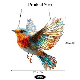 2Pcs Acrylic Hanging Garden Suncatcher, Large Robin Bird Pendant, Branch Robin Bird Suncatcher, Colorful Bird Ornament, Garden Hanging Ornaments, Stained Glass Effect Wall Hanging Decoration