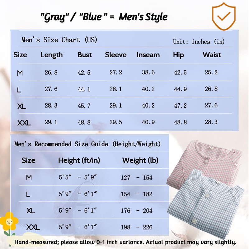 Men’s Bedridden Patient Pajama Set Snap Front Hospital Gown for