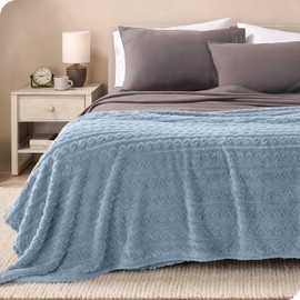 Bare Home Faux Shearling Blanket - King Size - Blanket for Bed, Sofa, Couch, Camping, Travel, and Gifts - Warm & Lightweight - Fluffy & Soft (King, Cable Dusty Blue)
